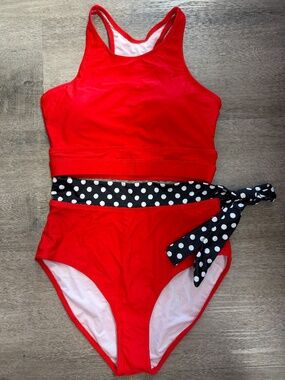 Red High Waisted Bikini Set Polka Dot Tie Cheeky Retro Boho Swim